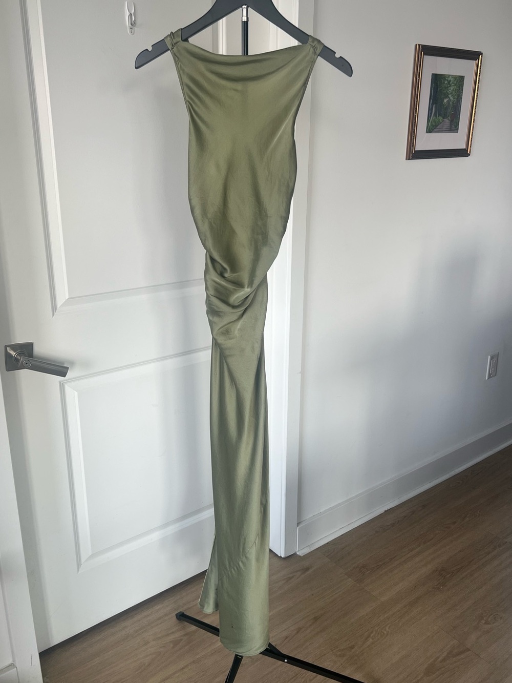 Reformation Casette Silk Dress (Artichoke Green) - Size 2 - Picture 4 of 10